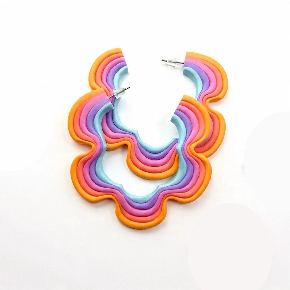 Rainbow Flower Stud Hoop - Handmade Earrings - Picture 2 of 5